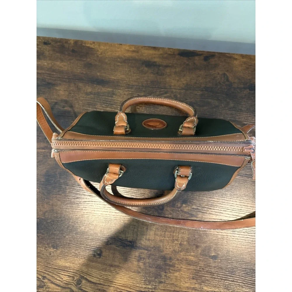 Vintage Dooney & Bourke Vintage All Weather Leather Purse Handbag Green & Cognac